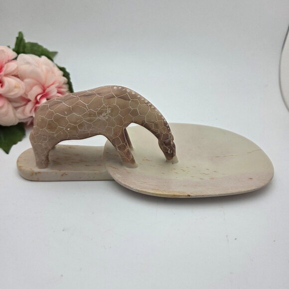 VTG Carved Giraffe Drinking Soap Stone Kenya Africa Hand Soap Dish Trinket Dish - Picture 4 of 9